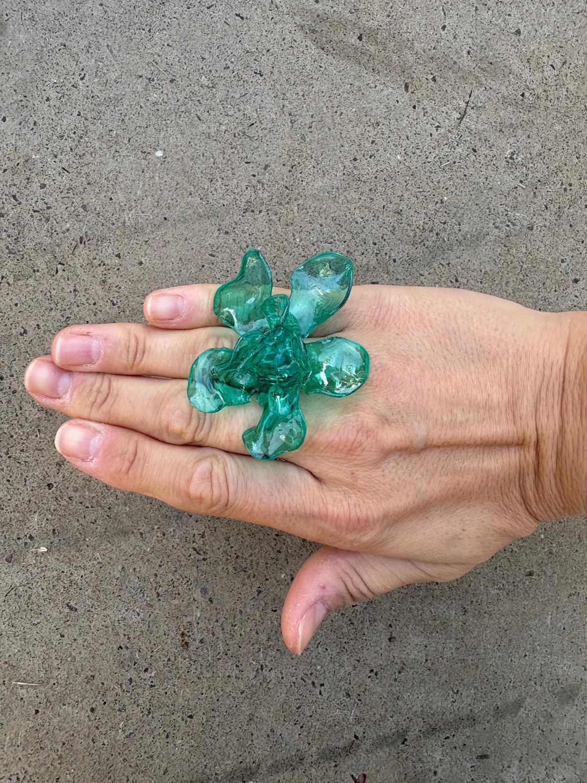 Anillo Flor aguamarina