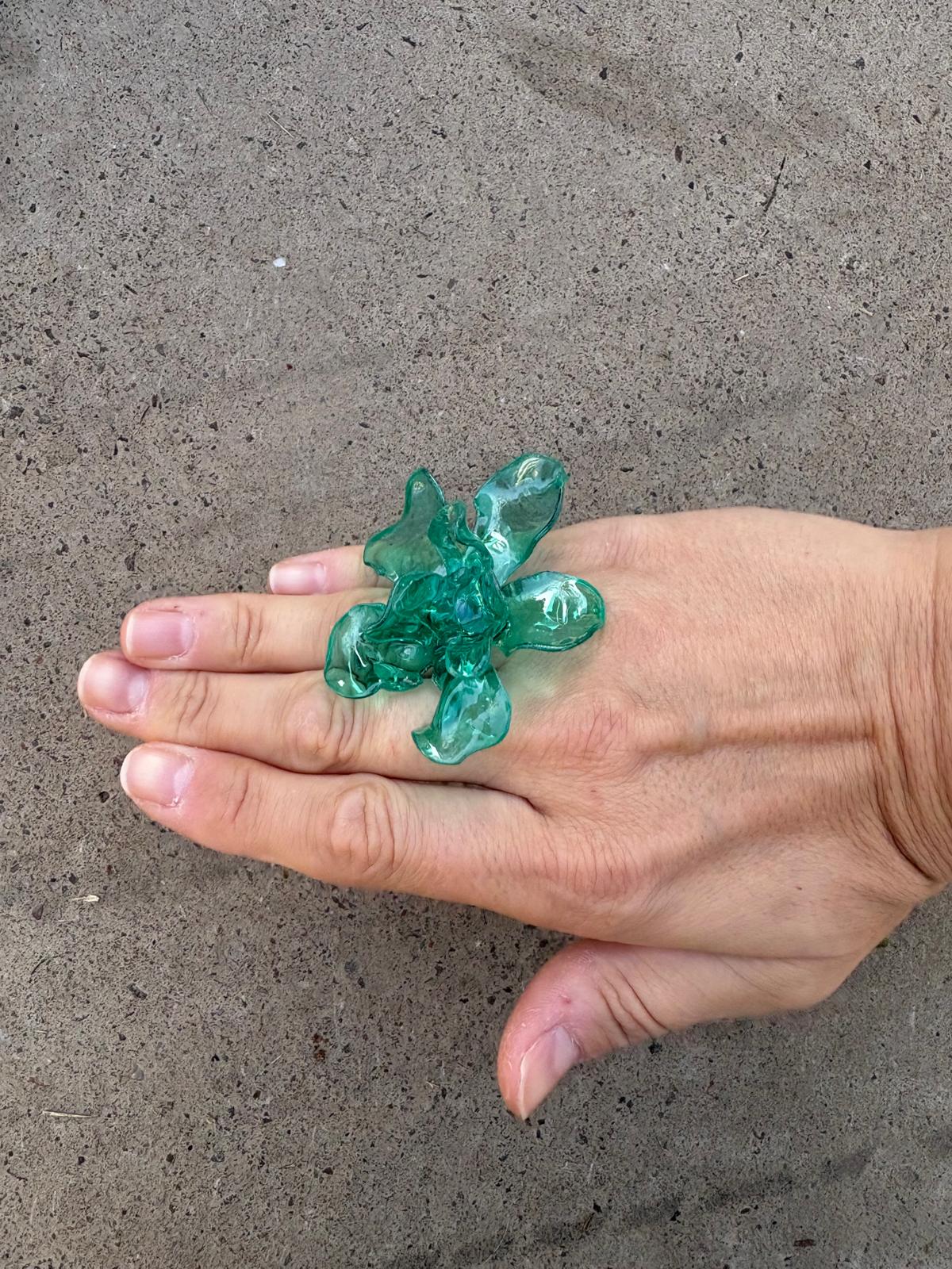 Anillo Flor aguamarina