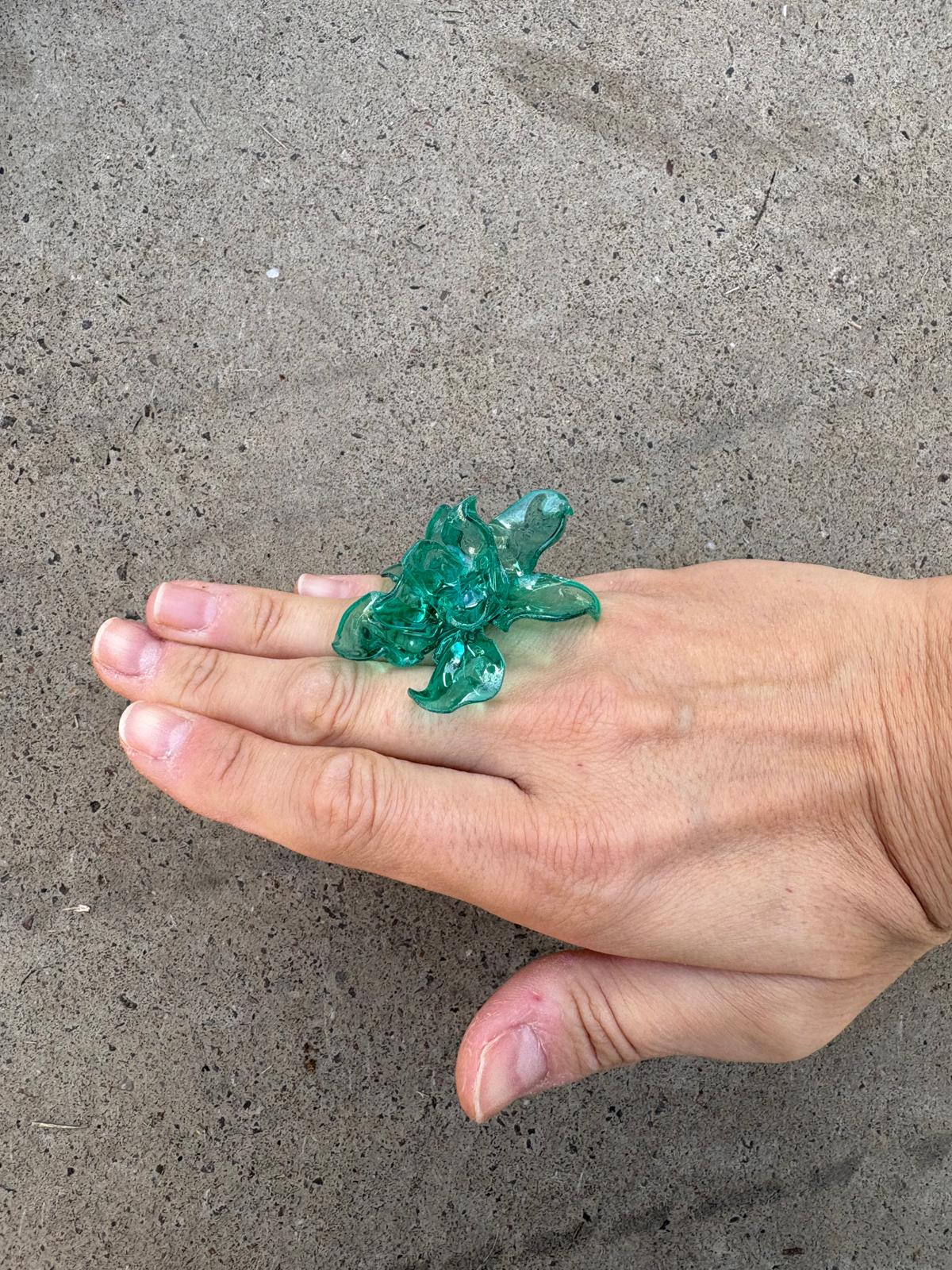 Anillo Flor aguamarina