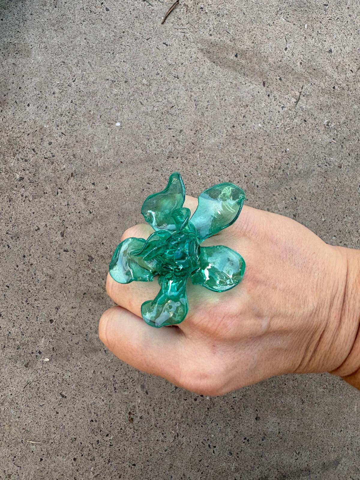 Anillo Flor aguamarina