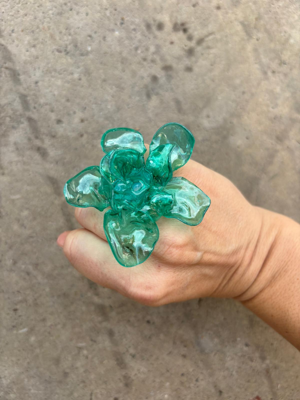 Anillo Flor grande Aguamarina