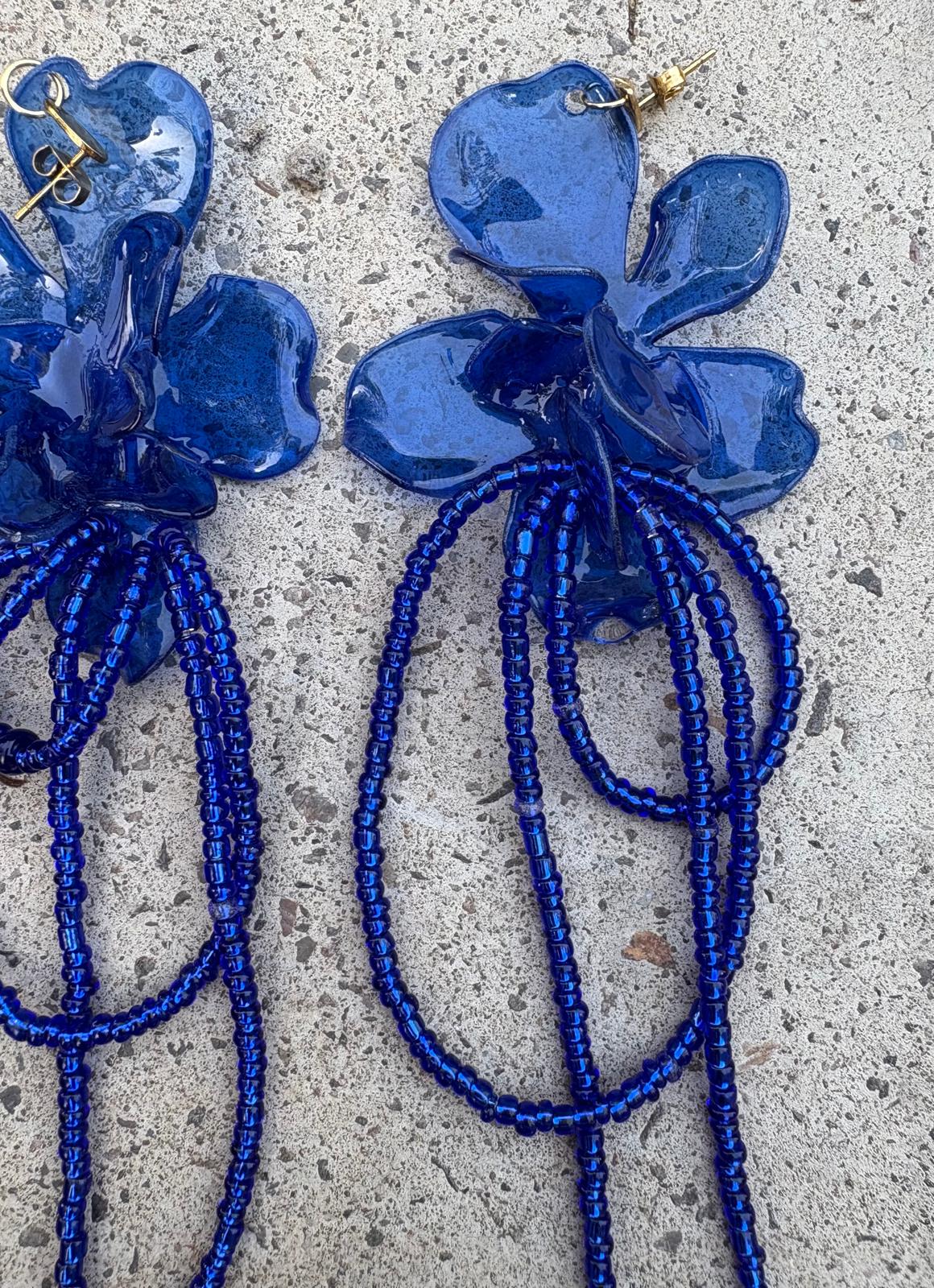 Pendientes_flor_azul marino