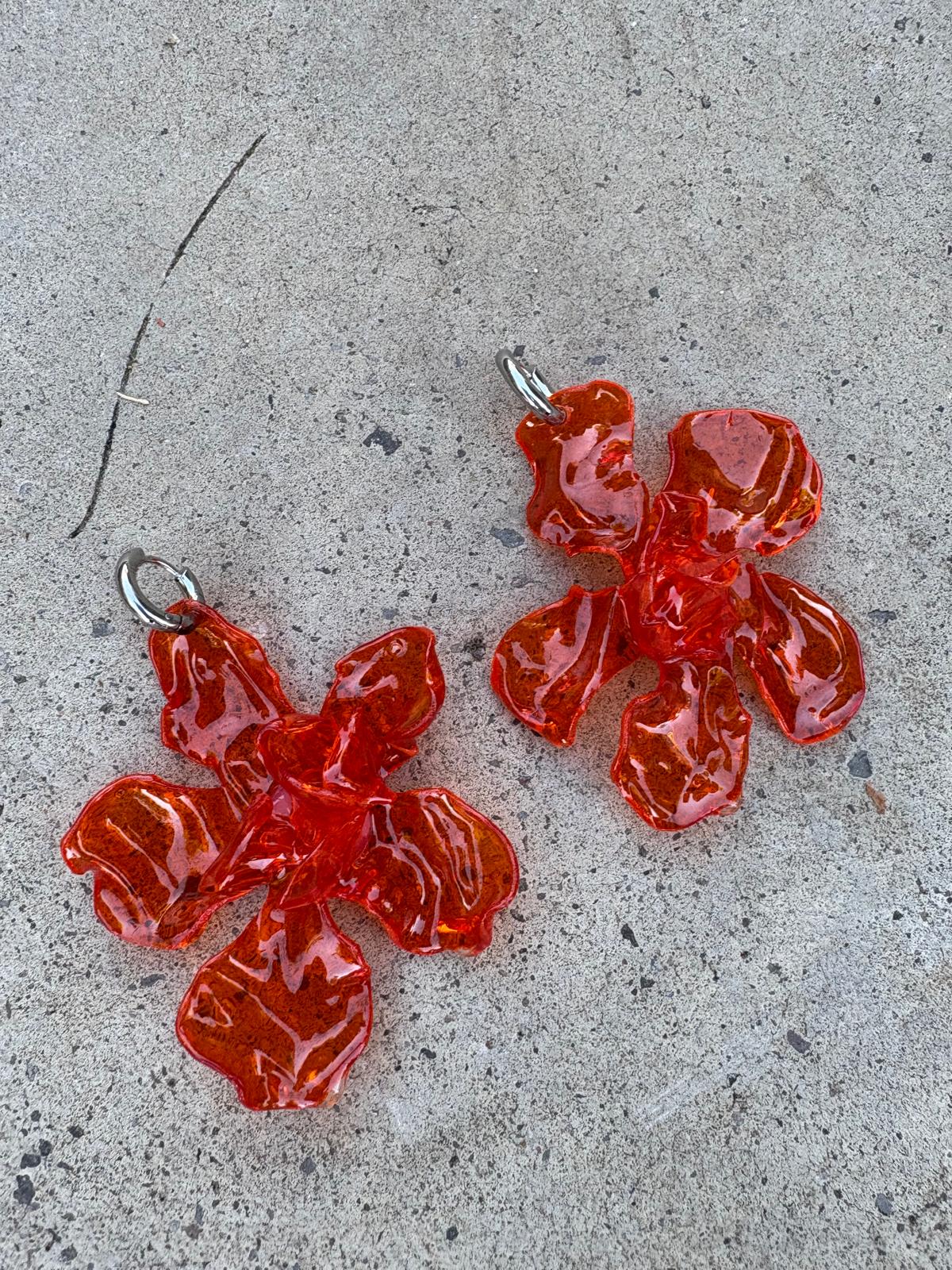 Pendientes flor grande naranja