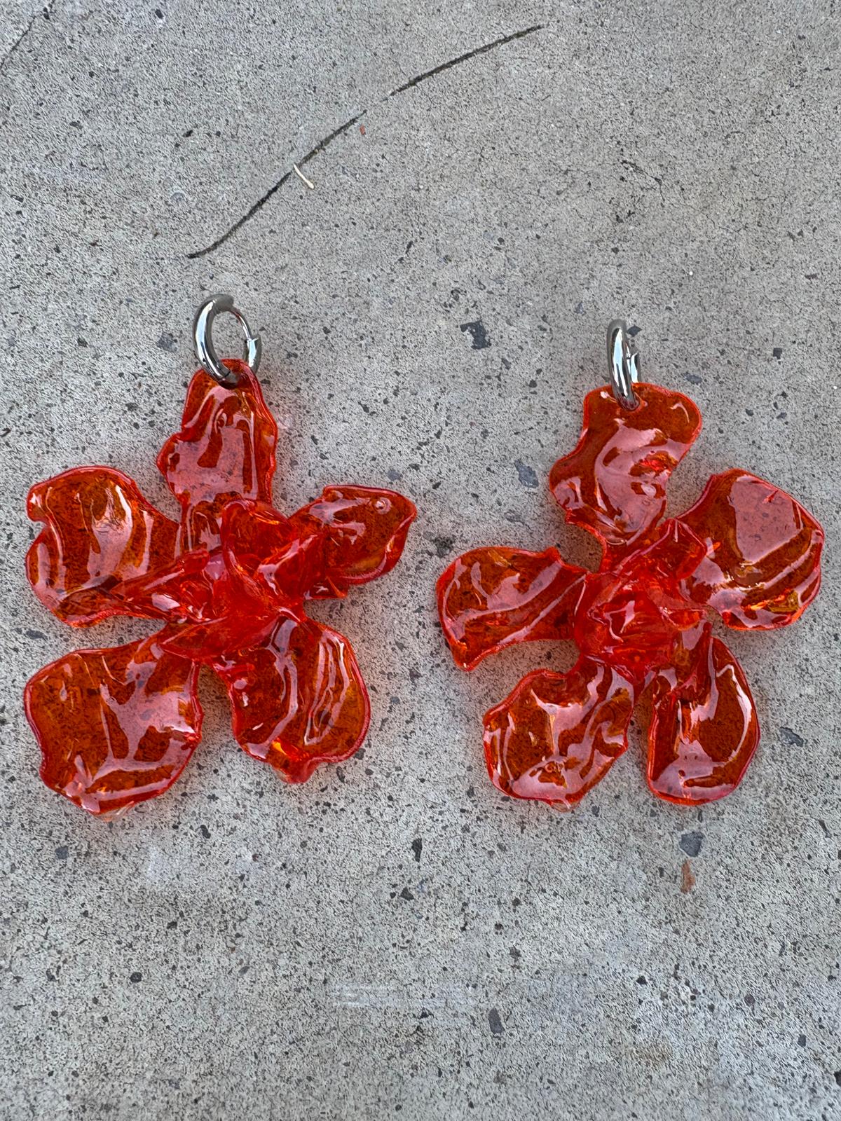 Pendientes flor grande naranja