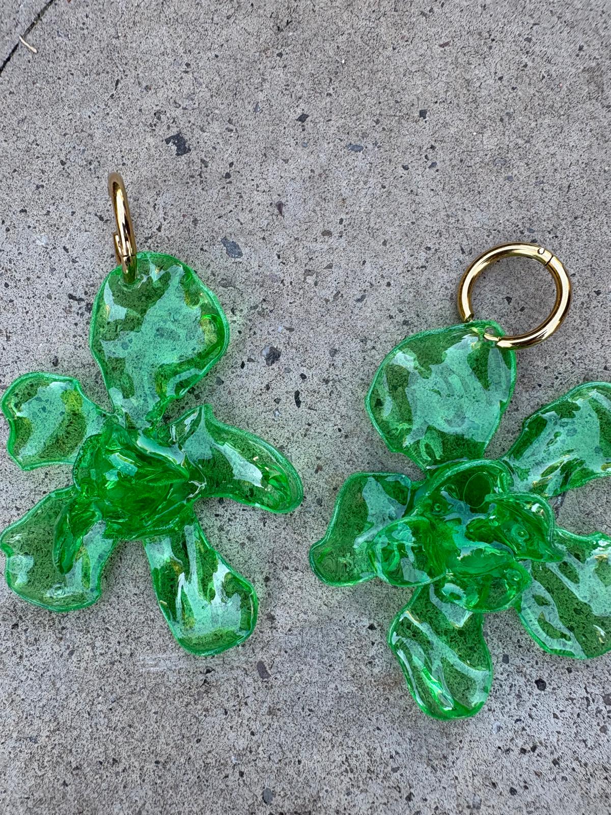 Pendientes grandes flor verde